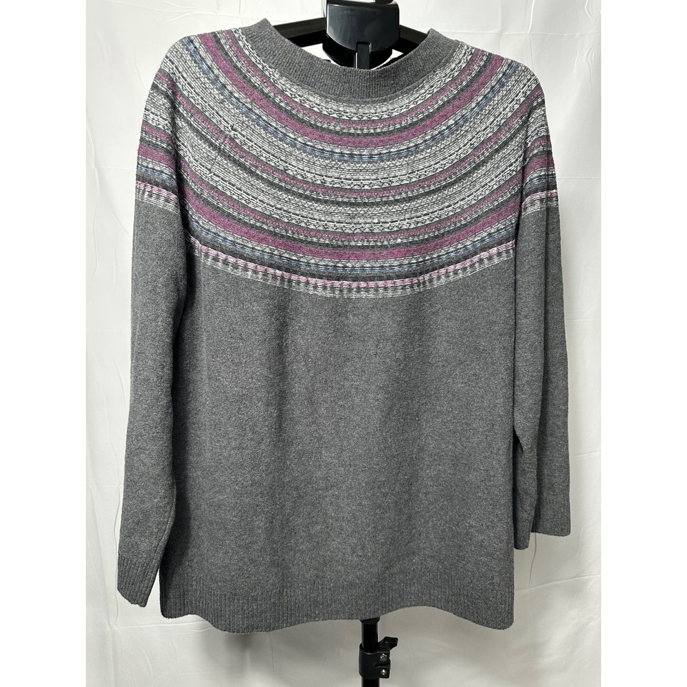 J. Jill Womens XL Tall Gray Fair Isle Yoke Cotton Blend Knit Sweater RN 97641